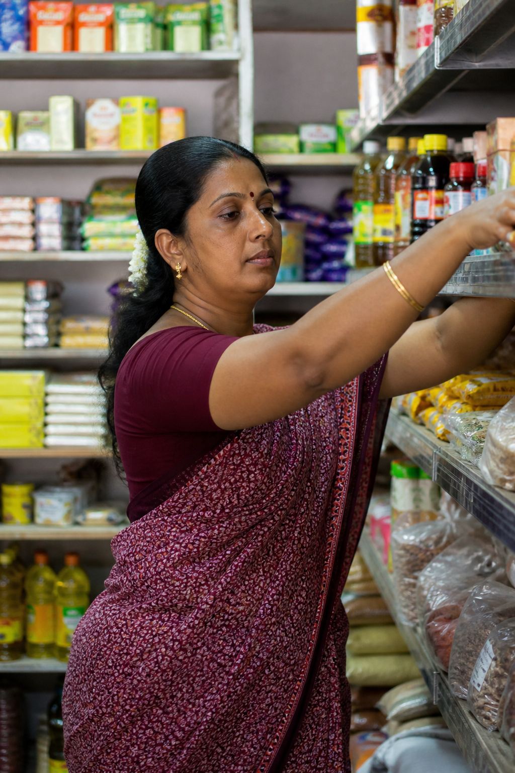 A shopkeeper arranging shelves.